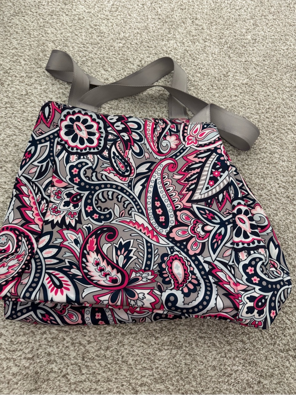 Vera Bradley Drawstring Family Tote Bag in Gray with Pink Floral Accents - Picture 5 of 6